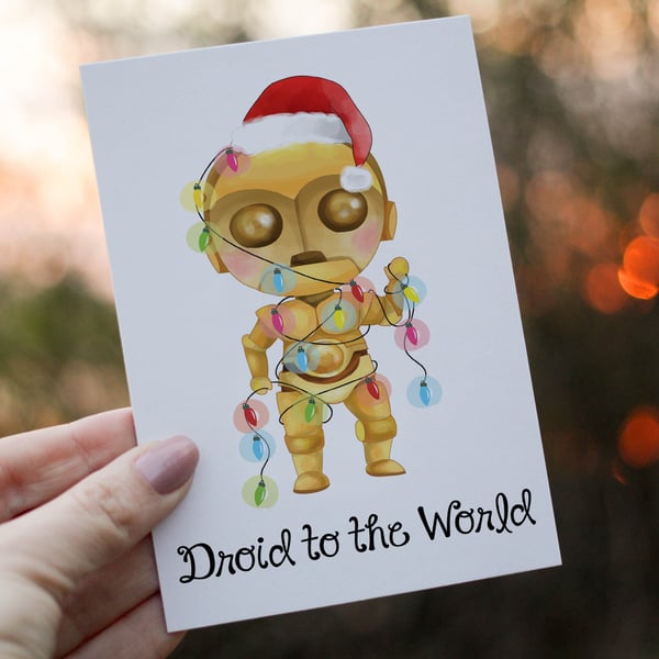 Droid To The World C3PO Christmas Card, C3PO Christmas Card, Personalized Card