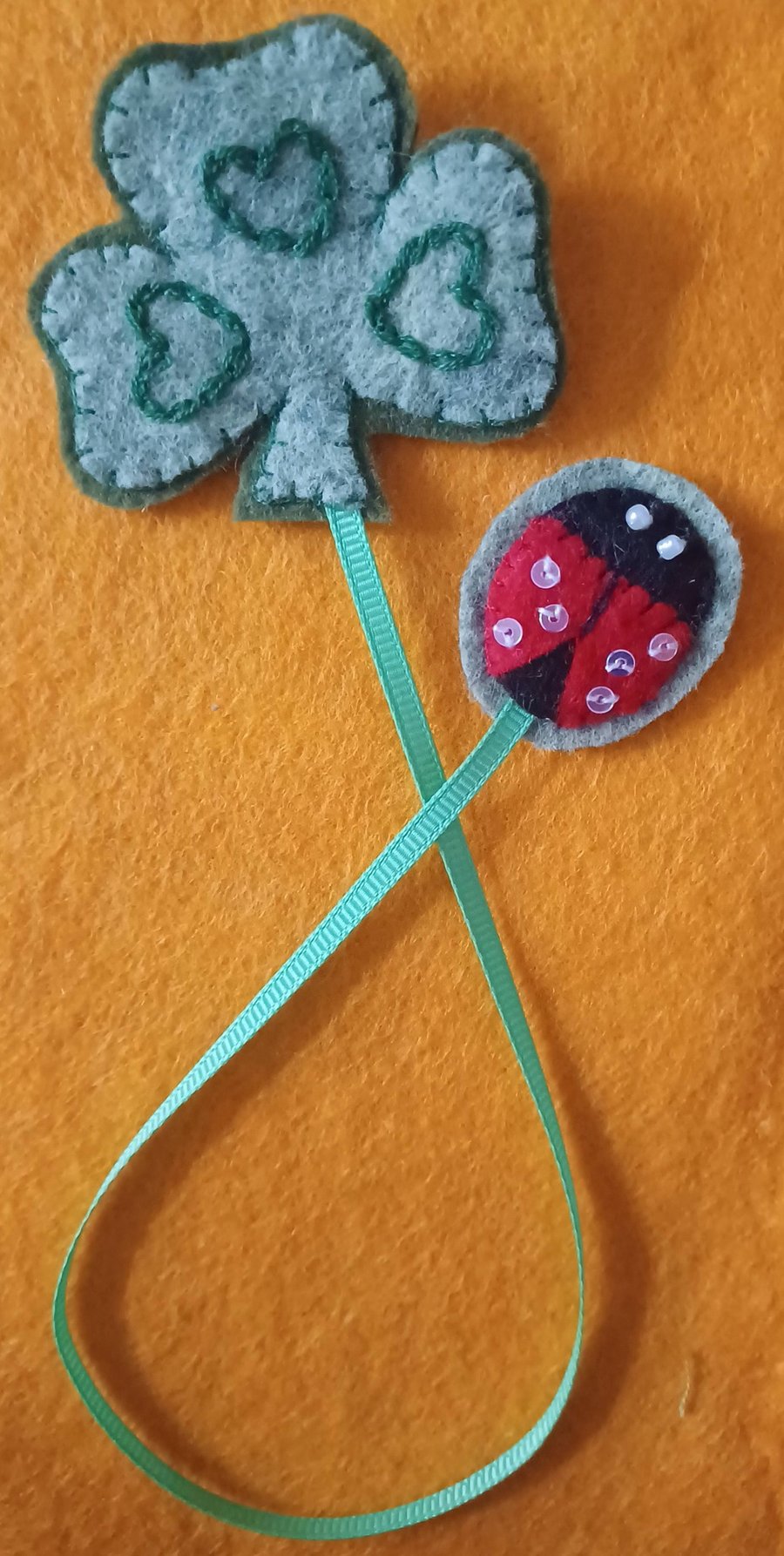 Handmade Felt Shamrock and Ladybird Bookmark