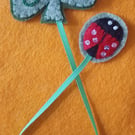 Handmade Felt Shamrock and Ladybird Bookmark