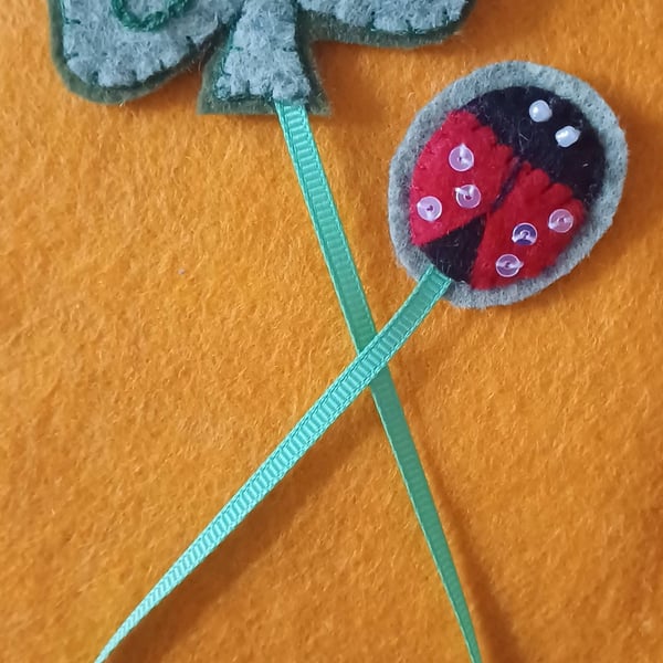 Handmade Felt Shamrock and Ladybird Bookmark