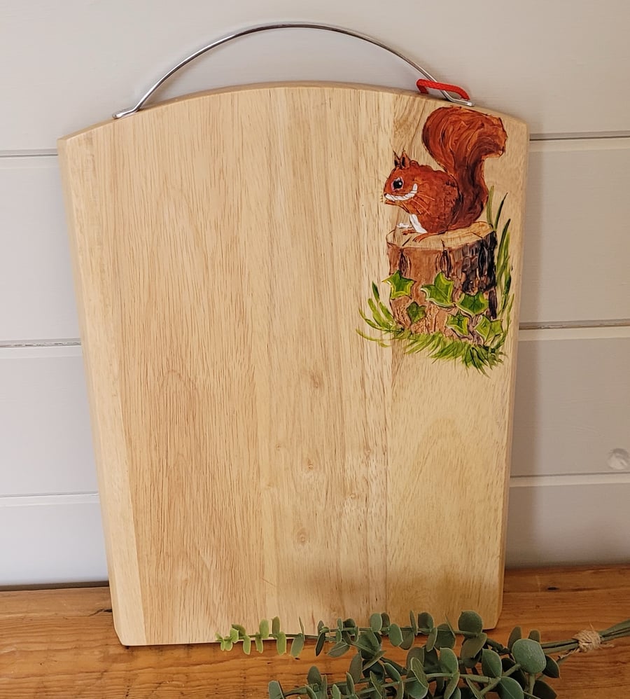 Wooden Chopping Board Decorated With A Squirrel