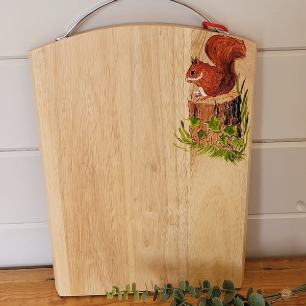 Wooden Chopping Board Decorated With A Squirrel