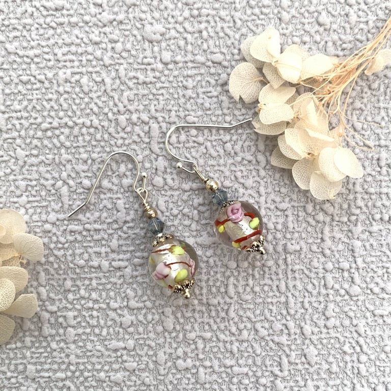 Vintage Style Lampwork Glass Drop Earrings
