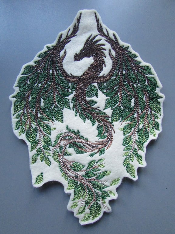 Forest Dragon Embroidered Sew on Applique Patch