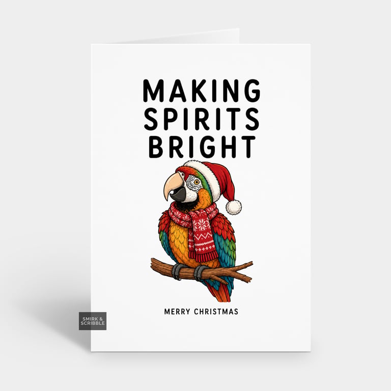 Funny Christmas Card - Spirits Bright Parrot