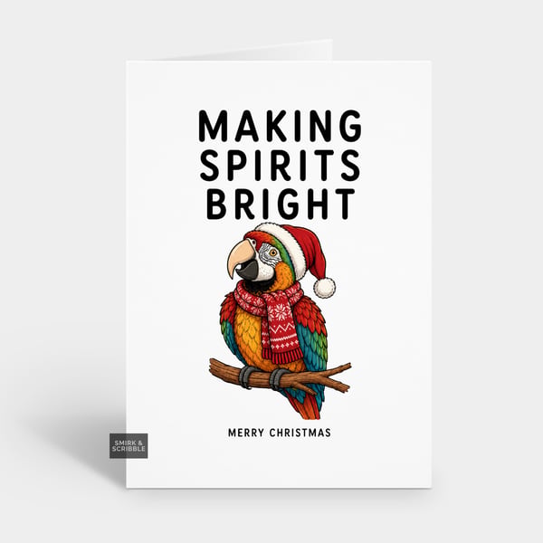 Funny Christmas Card - Spirits Bright Parrot