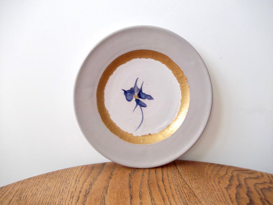 Decorative Wall Plate Handmade pottery wall plate with an iris flower