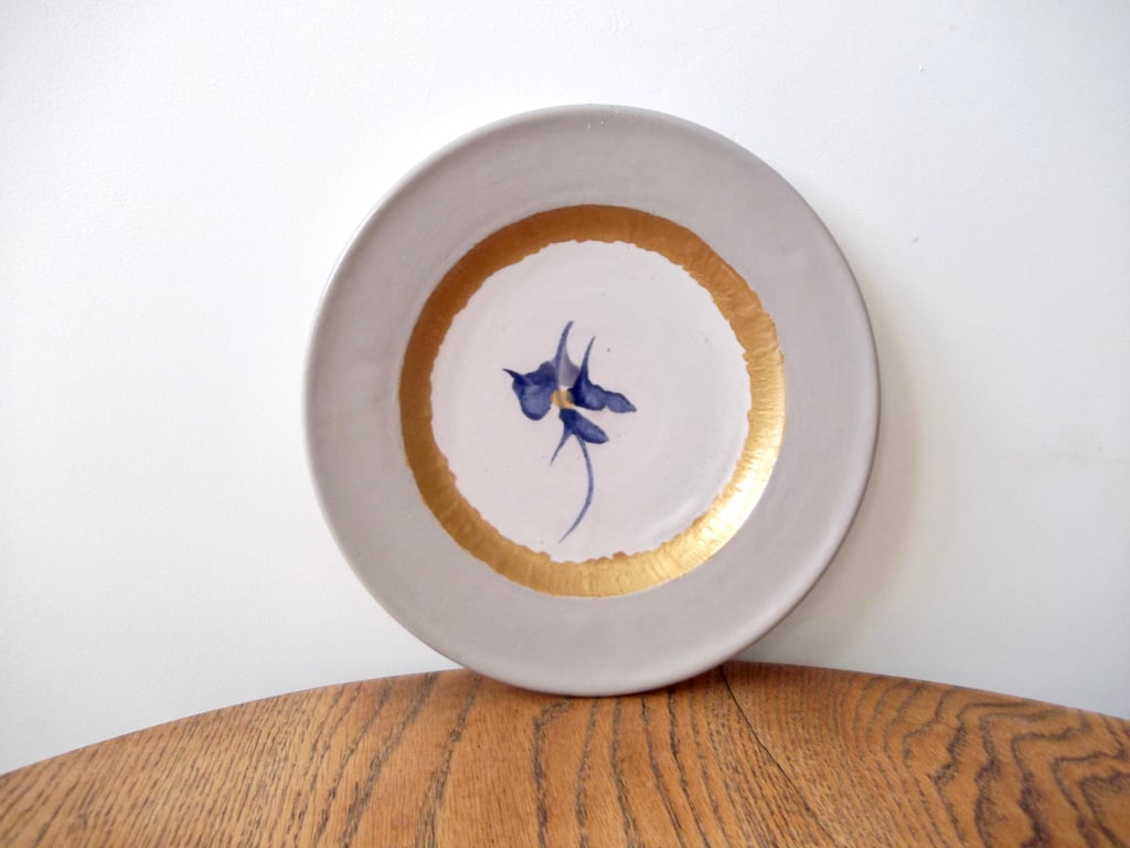 Decorative Wall Plate Handmade pottery wall plate with an iris flower