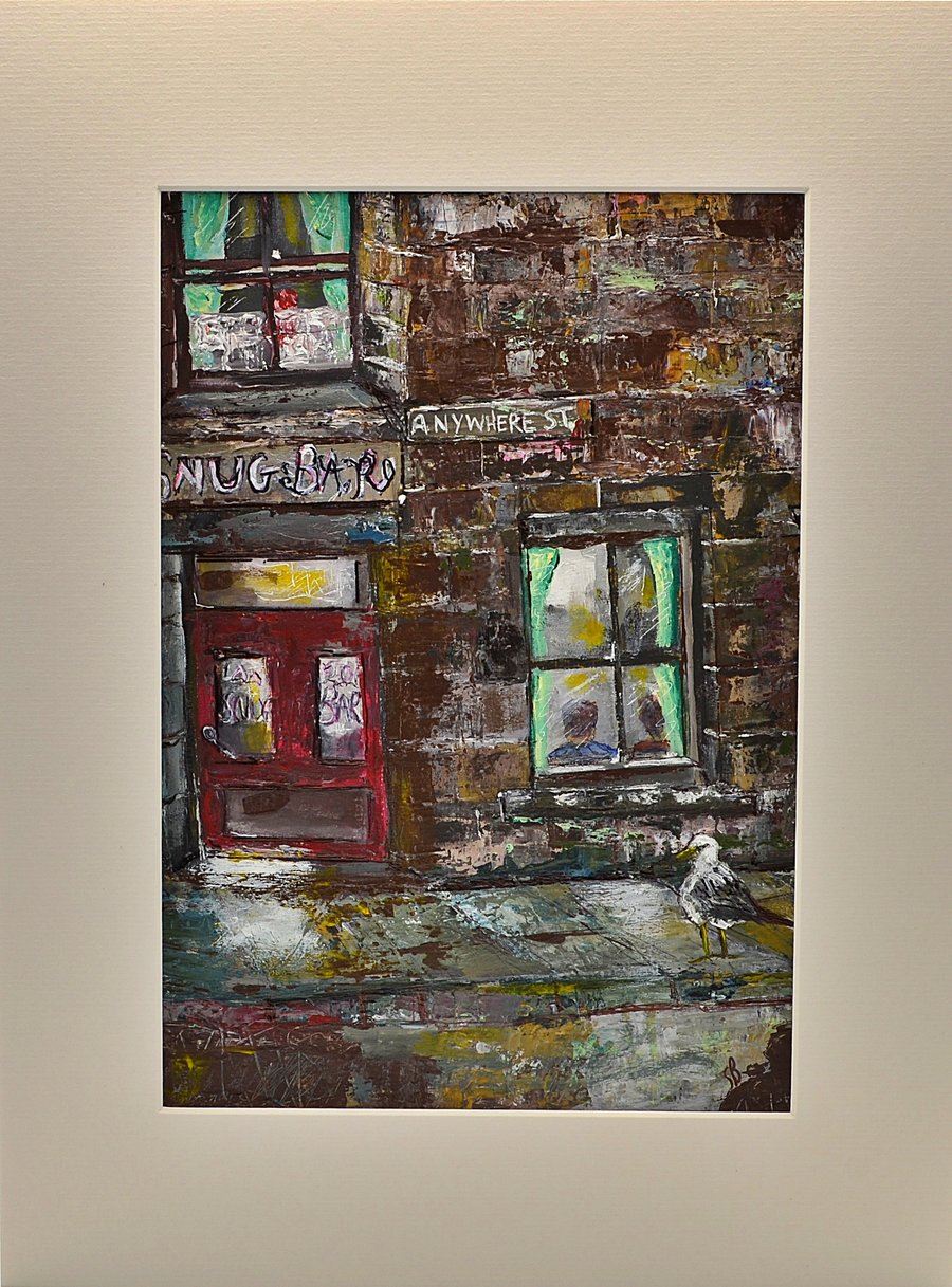 Original Painting of a Corner Pub with Seagull (16X12 inches)