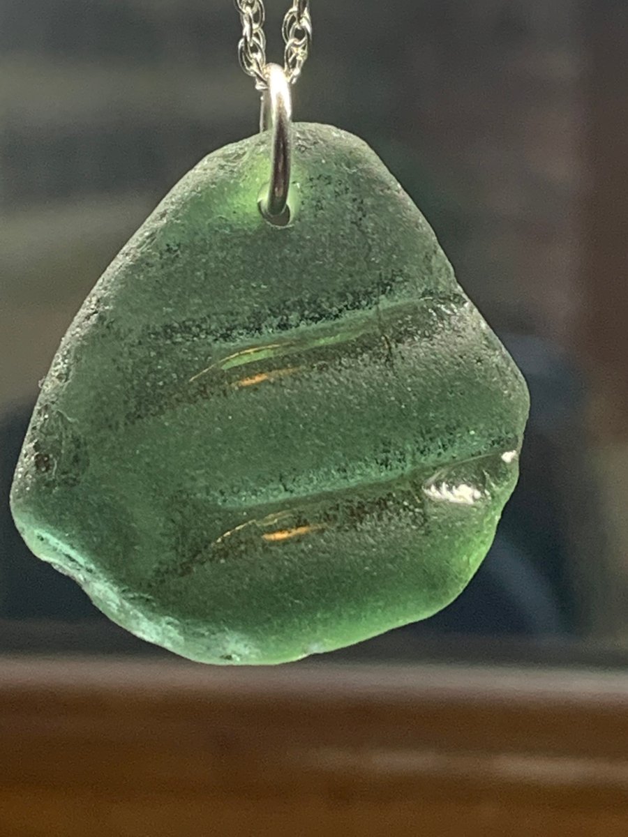 Sterling silver 20in chain and deep green seaglass pendant