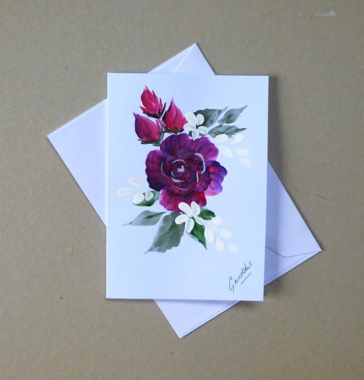 hand painted floral blank greetings card ( ref FA 504 D3 )