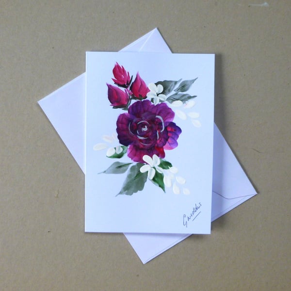 hand painted floral blank greetings card ( ref FA 504 D3 )