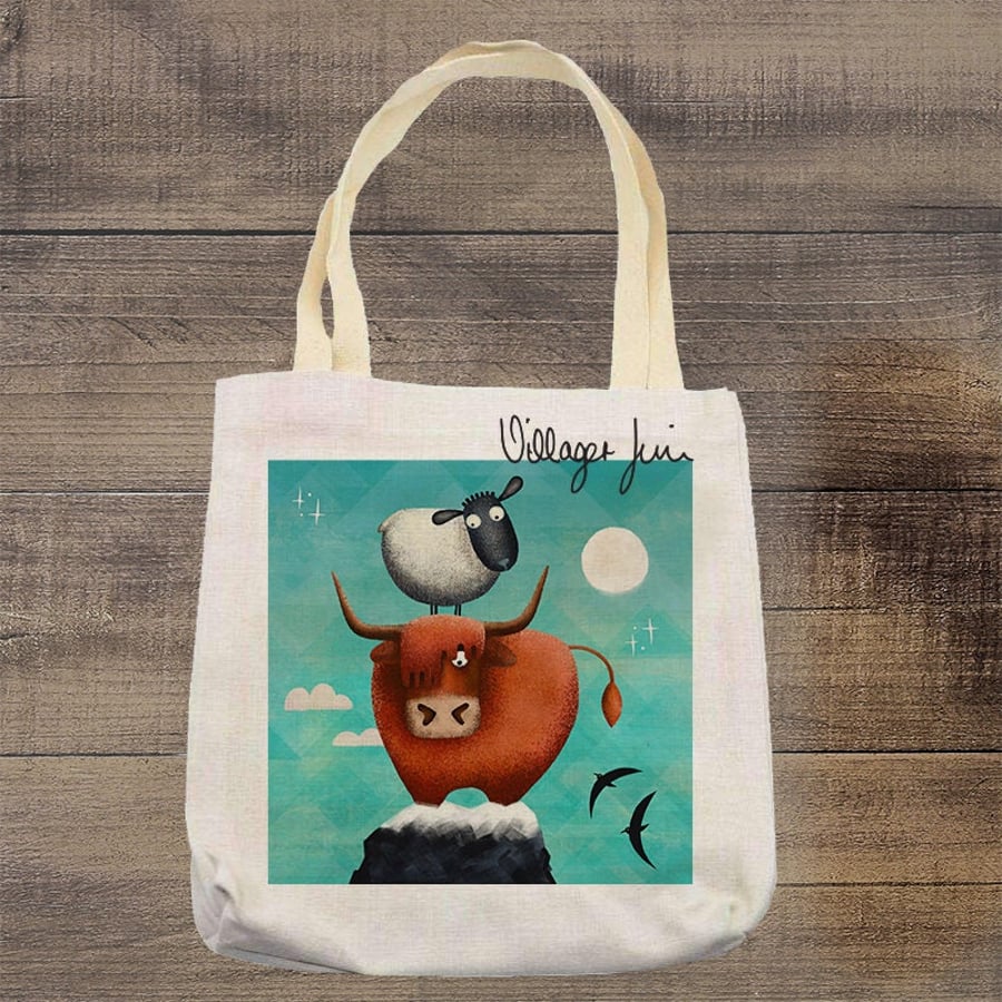 Ellie the Highland and Bouzy Boo Sheep - Highland Cow Tote Bag