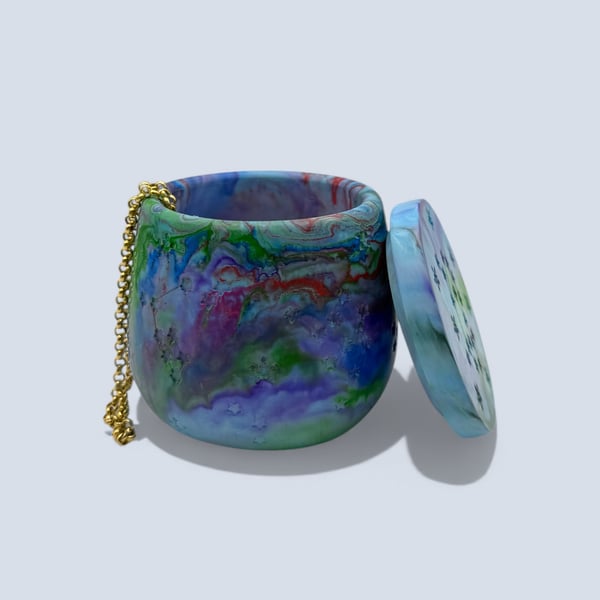 Northern Lights Jewellery Box - Green Lilac and Red Star Adorned Pot 