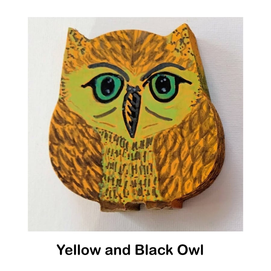 Owl - Yellows, Whites and Oranges. Hand decorated wood effect ornaments