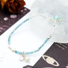 Sky Blue Apatite Gemstone Beaded Bracelet - Celestial Sterling Silver Bracelet