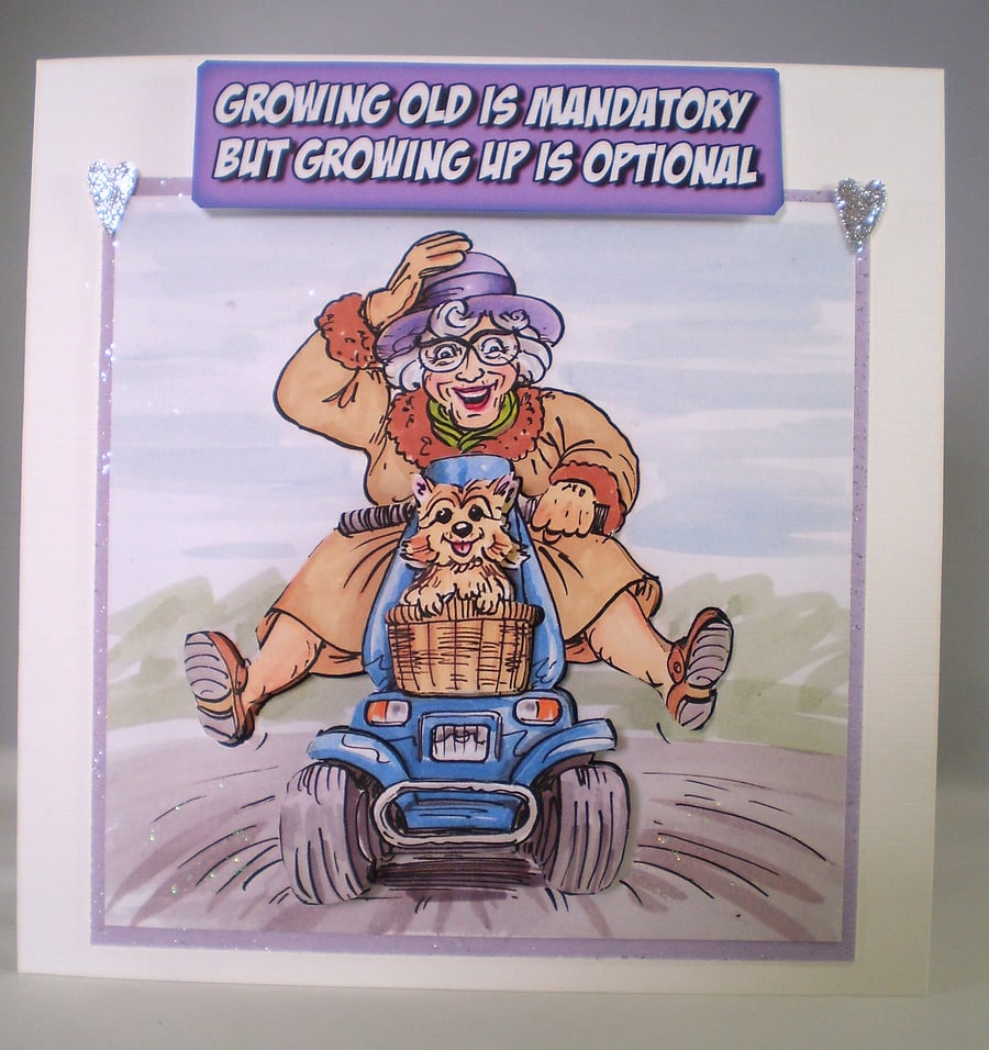 Handmade 3D Humorous Birthday Card, Grandma on mobility scooter
