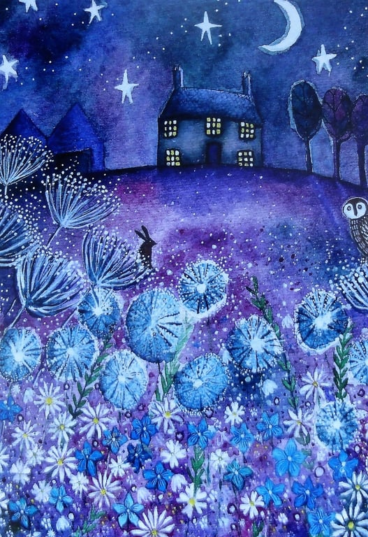 Watching the Stars, Blank Greetings Card