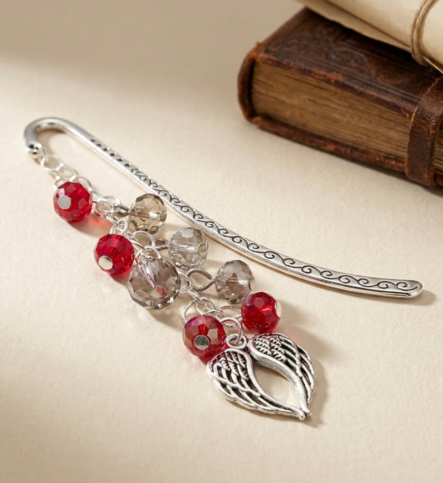 Handmade Guardian Angel Wing and Crystal Bookmark,