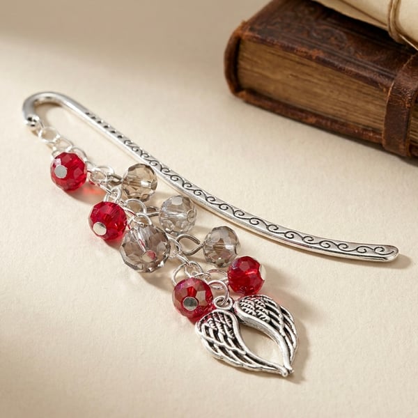 Handmade Guardian Angel Wing and Crystal Bookmark,