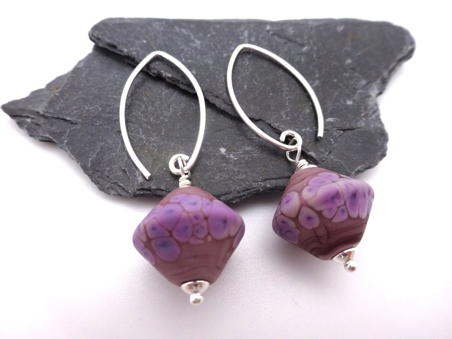 purple lampwork glass earrings