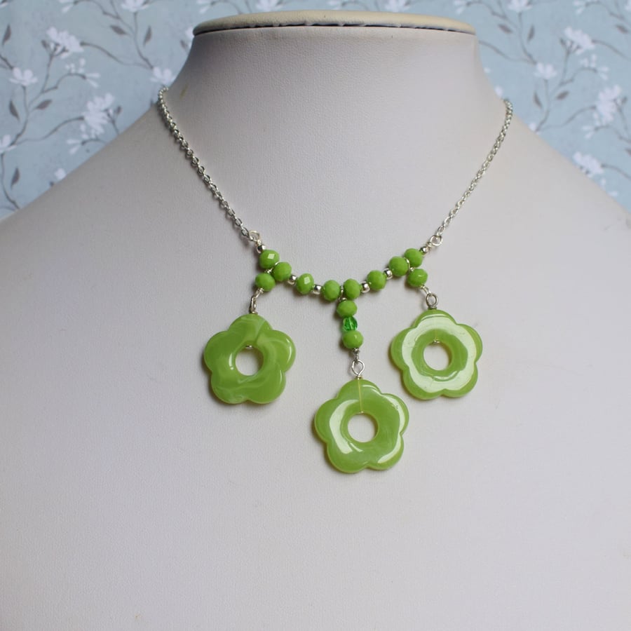 Green Flower Pendant Necklace, Summer Jewellery