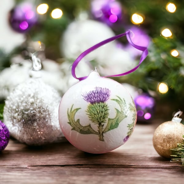 Scottish Thistle Ceramic Bauble Christmas Decoration Ornament