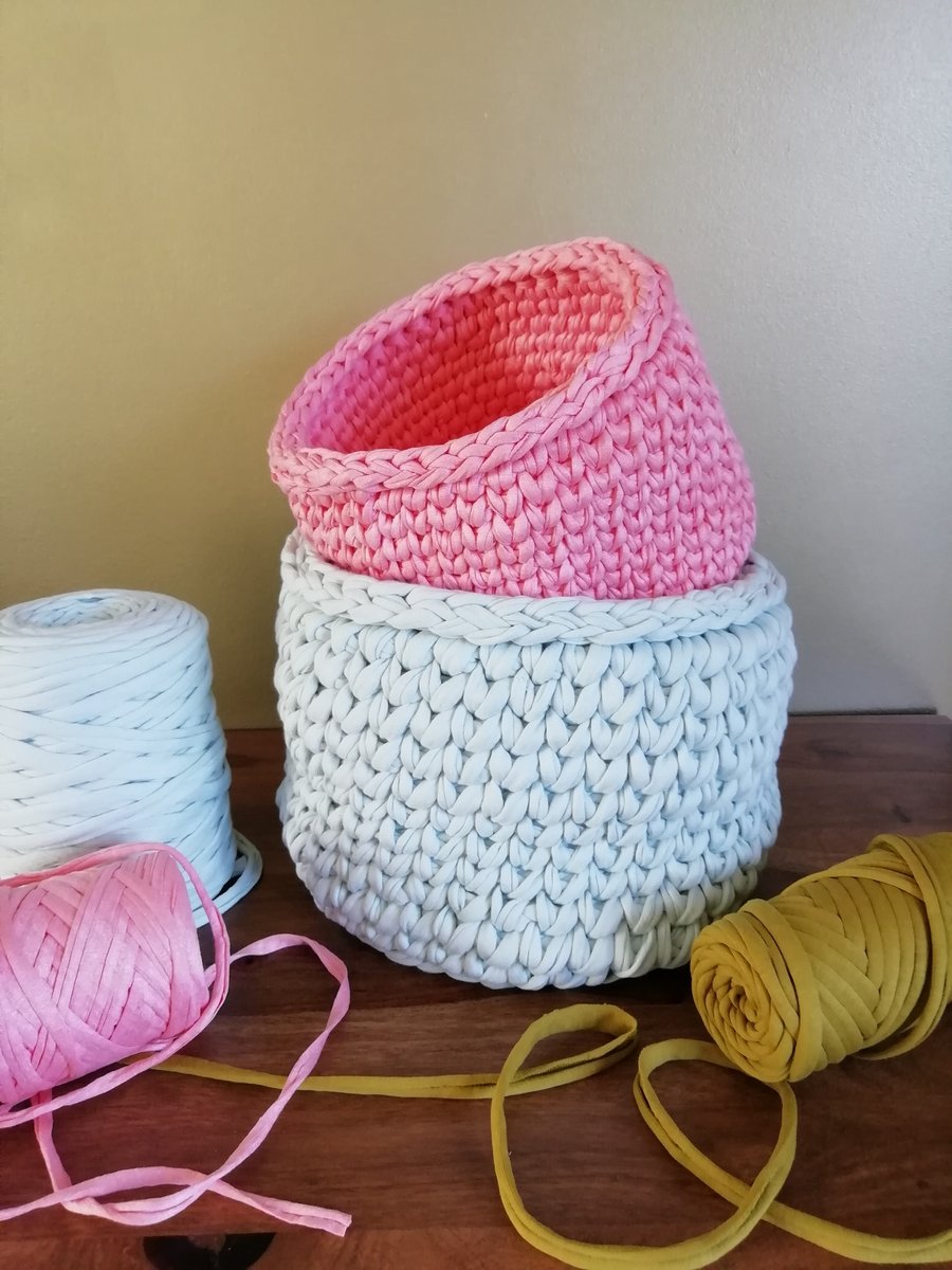 Free UK P&P. Hand Crocheted Nesting Storage Baskets