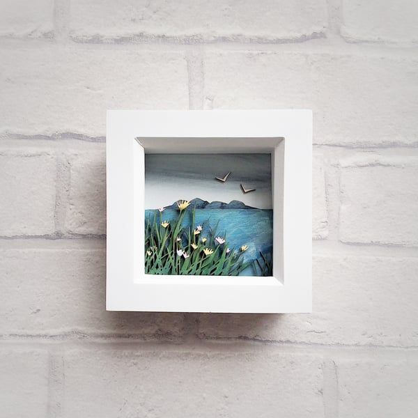 Island Picture, Miniature Seascape Diorama, Beach Scene, Shadow Box