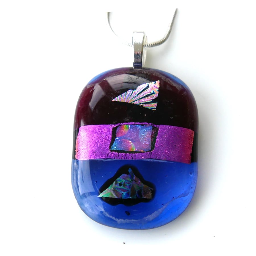 Dichroic Glass Pendant 272 Purple Handmade with silver plated chain