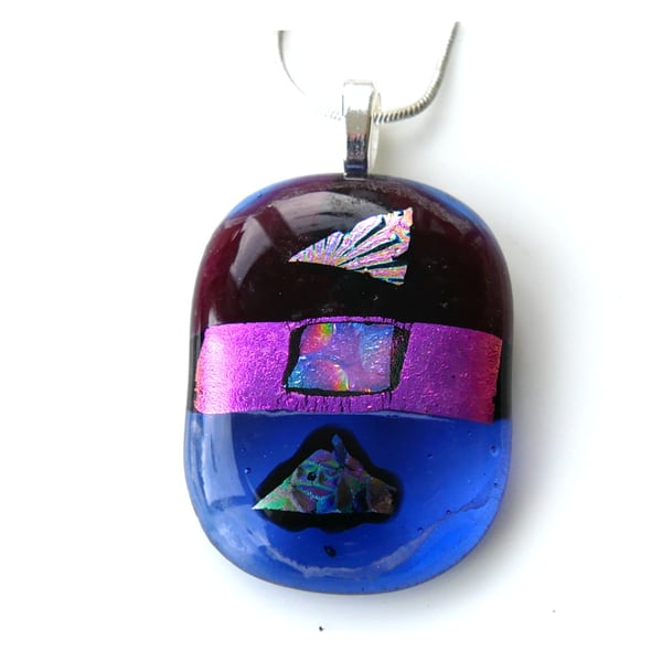 Dichroic Glass Pendant 272 Purple Handmade with silver plated chain