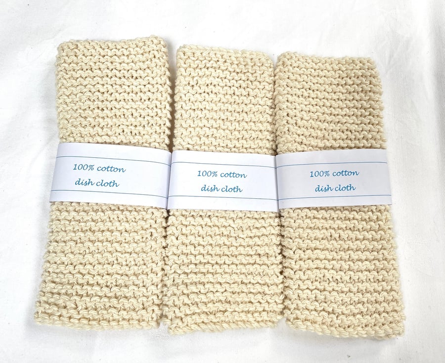 3x 100% cotton dish cloth hand knitted washable