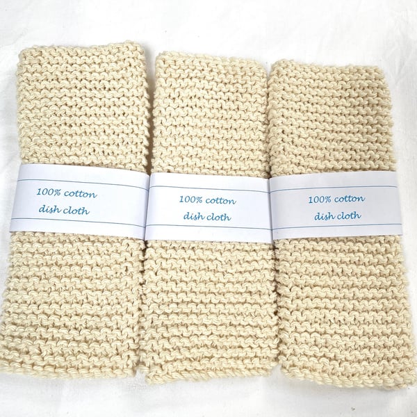 3x 100% cotton dish cloth hand knitted washable