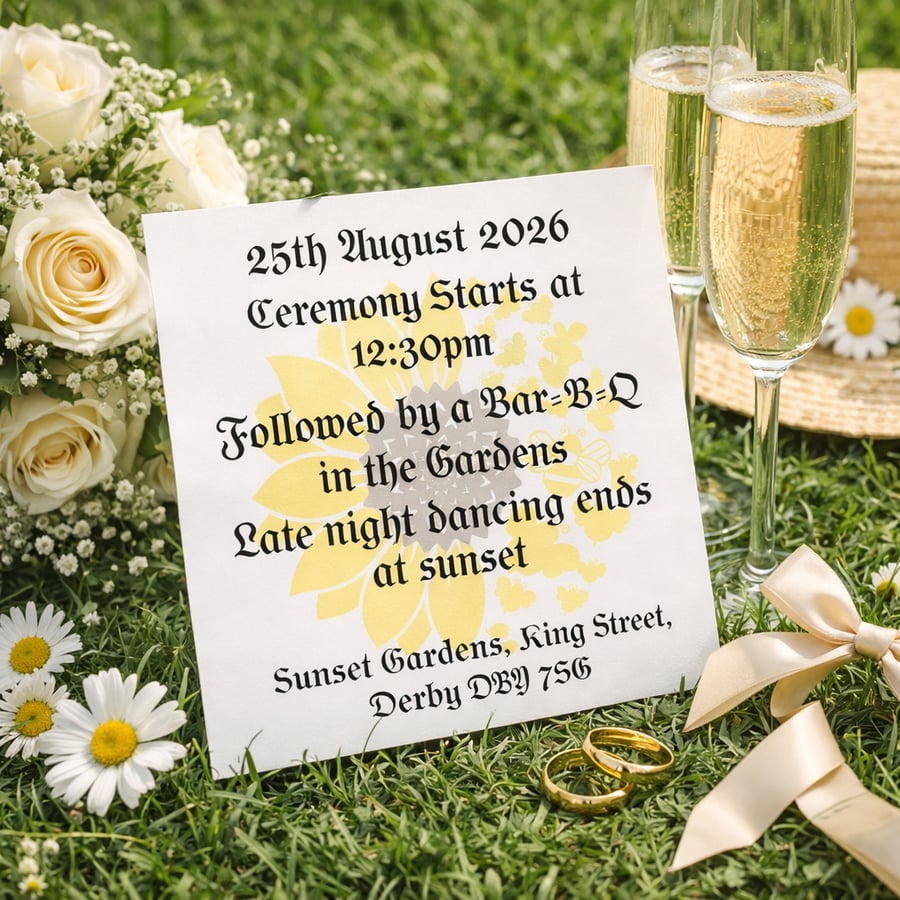 Sunflower Wedding Invitation Bundle RSVP & Details Set with Handmade Envelopes