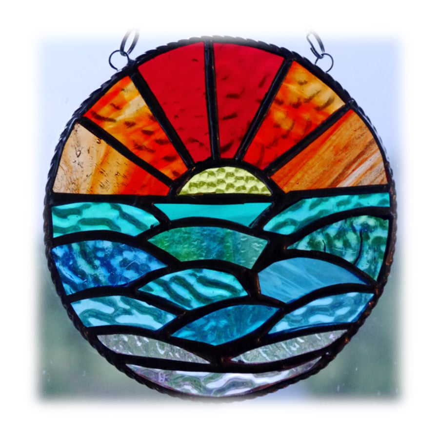 Sunset Ocean Waves Stained Glass Suncatcher 002