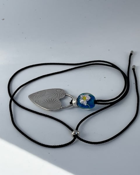 Silver heart pendant and hand made lampwork glass bead
