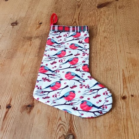 Christmas Stocking – Bullfinches and tartan