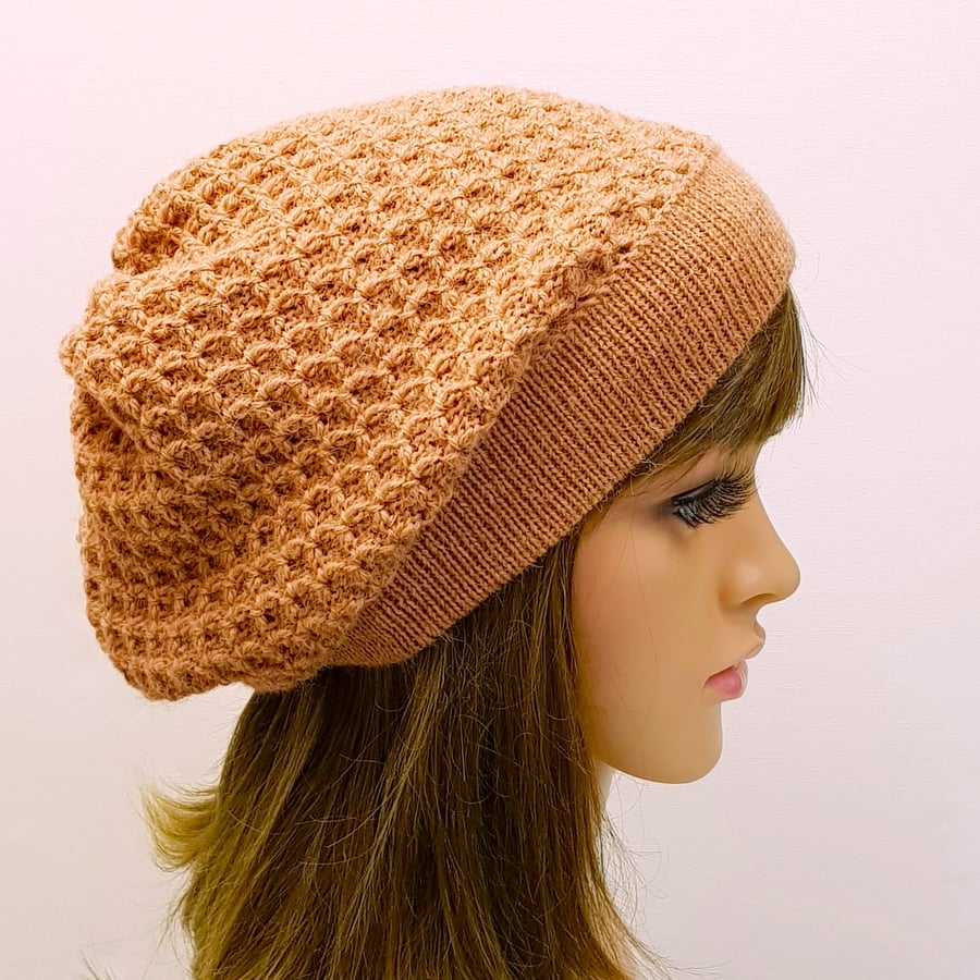 Pure alpaca beret, slouchy hat, fall tam, baggy  winter hat, beanie for women