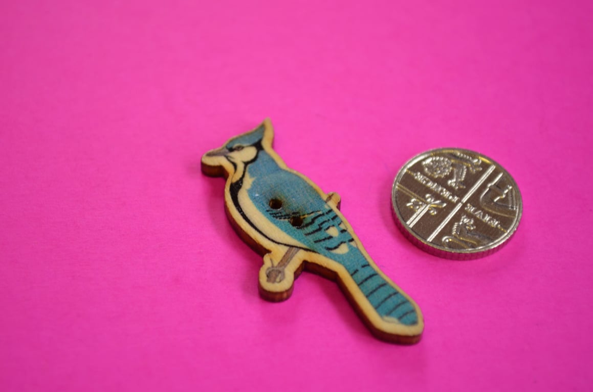 Wooden Bird Shaped Buttons 40x18mm Eastern Blue Bird (BD19)
