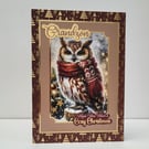 Grandson Christmas Card - Wintry Owl Luxury Handmade Card for Grandson
