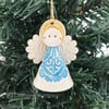 Teeny little ceramic angel Christmas angel Blue