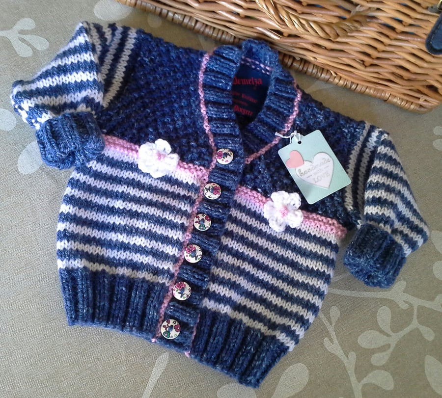 Baby Girl's Denim Blue Stripe  FlowerJacket 6-12 months