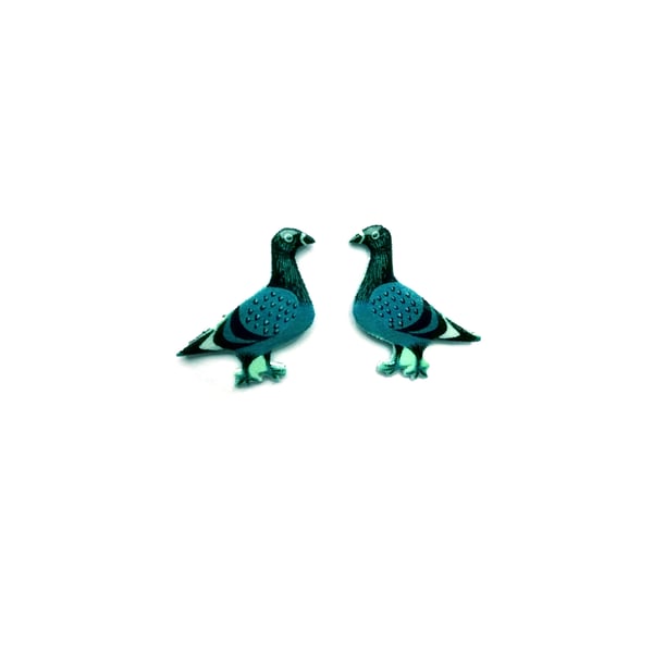Mini Blue Pigeon Resin Ear Studs by EllyMental