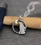 Mini Moon Gazing Hare Necklace -Sterling silver and brass - Made to order