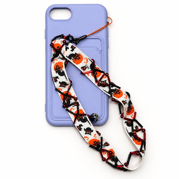 Halloween Ribbon Phone Strap with Beads and Evil Eye Charms