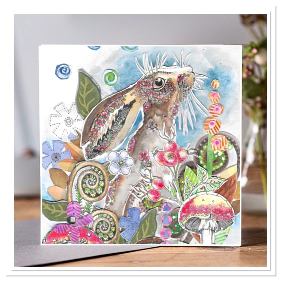 Brown Hare Collage greeting card
