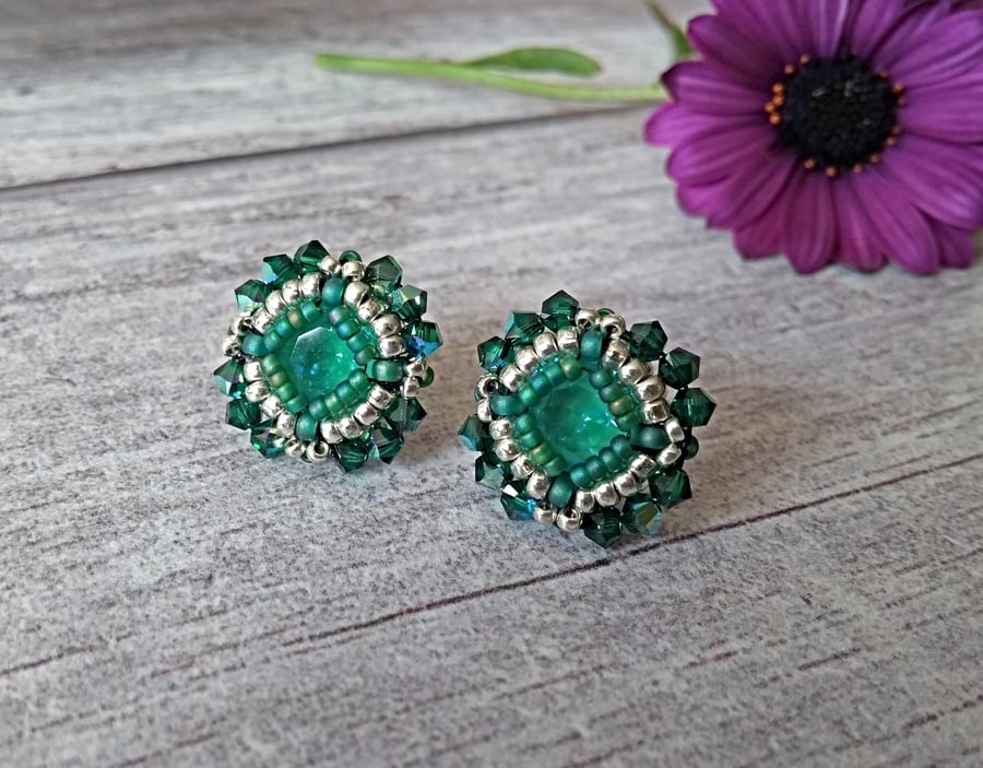 Swarovski Earrings - Emerald Green Earrings - Green Earrings - Crystal Earrings