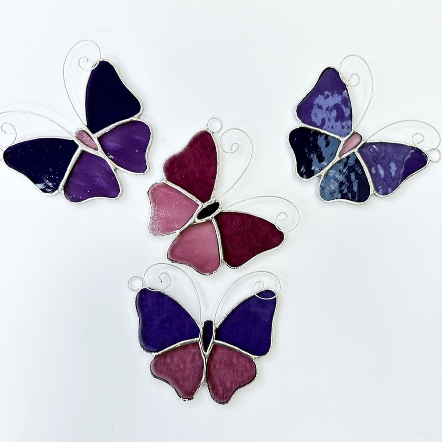 Stained Glass Butterfly Suncatcher - Handmade Decoration - Pink and Purple