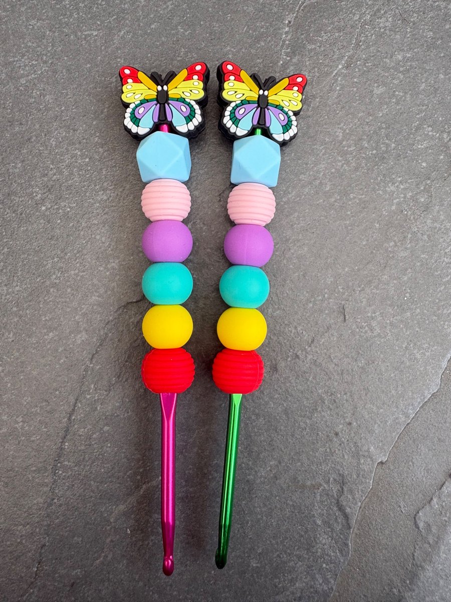Butterfly silicone beaded crochet hook rainbow 