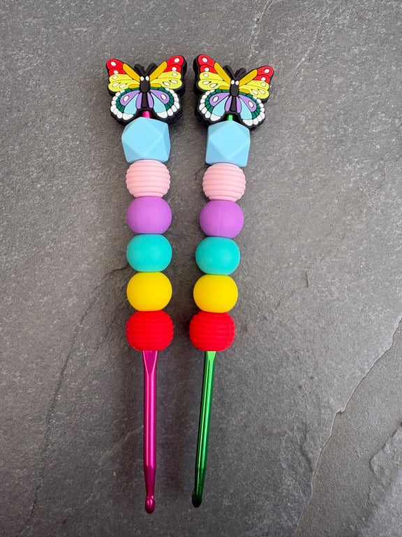 Butterfly silicone beaded crochet hook rainbow 